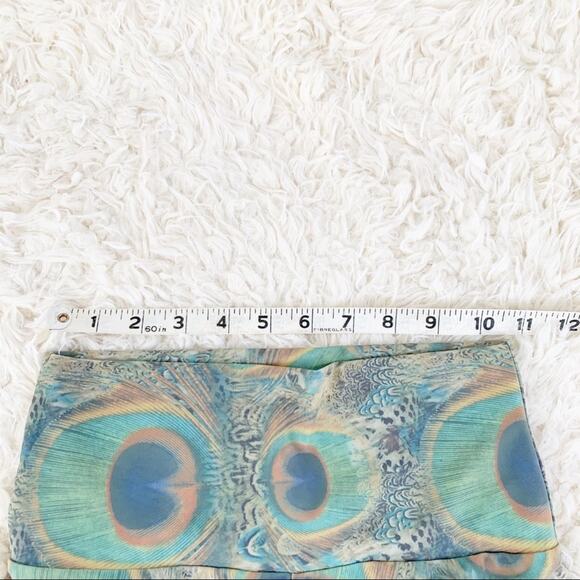 AUTOMATIC Peacock Print Leggings Green & Gold High Waist Tights size XS - Picture 8 of 9